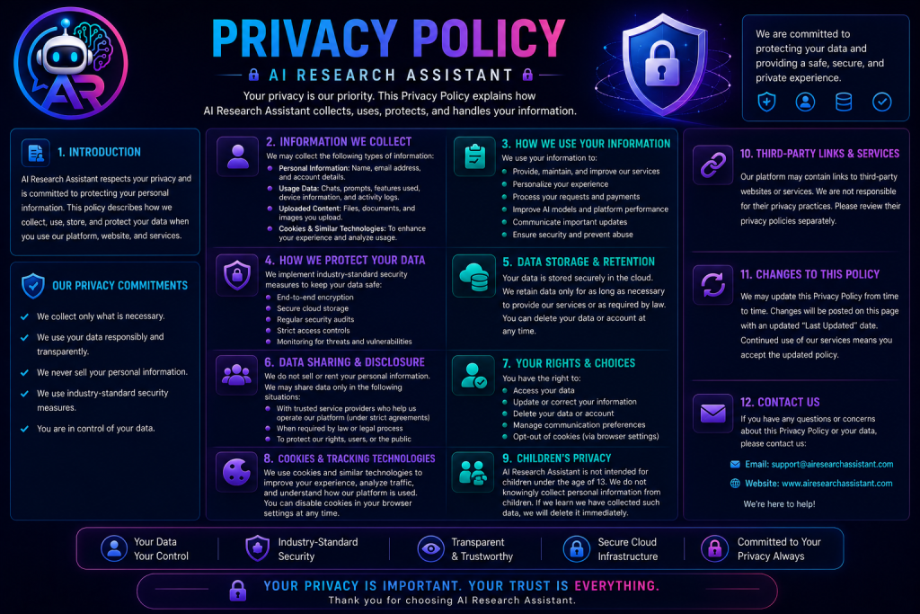 An illustration depicting data security, encryption, and privacy protection on the AI Research Assistant platform.